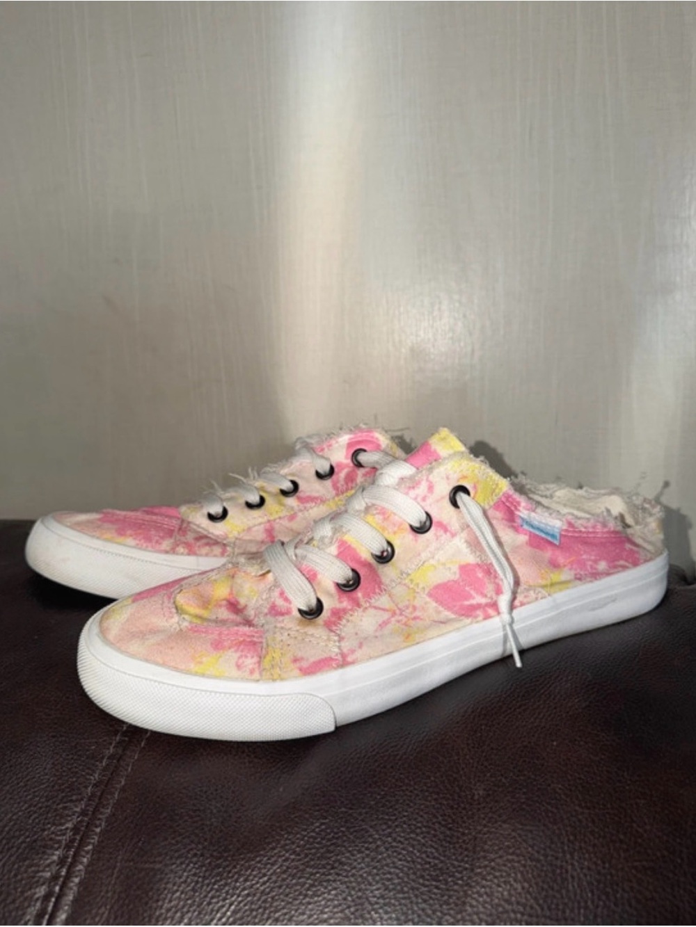 Casual Tie-Dye Slip-On Mule Sneakers in Pink and Yellow